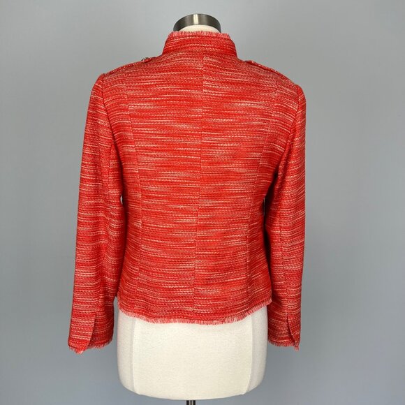 Chicos Womens Textured Fringe Jacket Garibaldi Orange Zip Front size Medium - Picture 9 of 16
